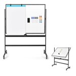 Costway tableau blanc mobile r�versible � 360� 90x120cm avec 4 roulettes r�glable en hauteur effa�able ...