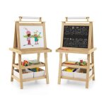 Costway tableau enfant - blanc magntique et noir) rouleau de papier (papier inclus) 3 etagres et 2 ...