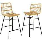 Costway lot de 2 tabourets de bar en rotin pe anti - uv 69 cm de haut de sige avec dossier repose - ...