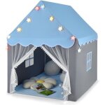 Tente de jeux pour 4 enfants costway - tapis en coton amovible et lavable - lumires toiles - fentre ...