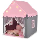 Tente de jeux pour 4 enfants costway - tapis en coton amovible et lavable - lumires toiles - fentre ...