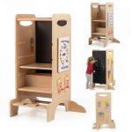 Costway tour d?apprentissage en bois pour enfant avec 3 hauteurs r�glables tableau noir amovible & jeux ...