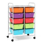 Costway tour de rangement � roulettes - 10 tiroirs amovibles 655 x 37 x 87 cm format a4 et et lettre ...