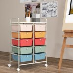 Tour de rangement � roulettes - costway - 10 tiroirs amovibles - format a4 et lettre - multicolore