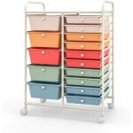 Costway tour de rangement � roulettes - 15 tiroirs amovibles 63 x 37 x 87 cm format a4 et et lettre couleur ...