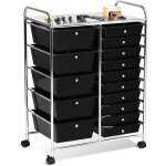 Costway tour de rangement  roulettes - 15 tiroirs amovibles 63 x 37 x 87 cm format a4 et lettre noir ...