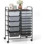 Costway tour de rangement � roulettes - 15 tiroirs amovibles noir et gris 63 x 37 x 87 cm format a4 et ...