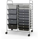 Costway tour de rangement  roulettes - 15 tiroirs amovibles noir et gris 63 x 37 x 87 cm format a4 et ...
