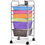 Costway tour de rangement � roulettes - 6 tiroirs amovibles 34 x 435 x 76 cm format a4 et lettre chariot ...