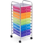 Costway tour de rangement  roulettes - 10 tiroirs 325 x 37 x 86 cm format a4 et lettre de couleur color ...