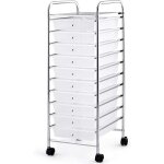 Costway tour de rangement� roulettes - 10 tiroirs 325 x 37 x 86 cm format a4 et lettre de couleur transparent ...