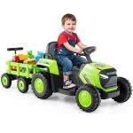 Costway tracteur electrique enfant - remorque d�tachable t�l�commande 2. 4g led klaxon musique d�marrage ...