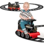 Train electrique pour enfants - costway - noir - rail 220cm - musical et lumineux