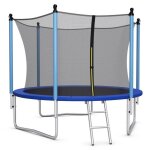 Costway trampoline jardin �305cm 10ft - echelle 2 marches - filet de s�curit� int�rieur - tapis de saut ...