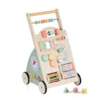 Costway trotteur chariot de marche en bois avec roues et panier de rangement jouet montessori de marche ...