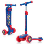 Costway trottinette enfant pliable 3 roues 37  60 mois - plateau large - roues en pu eclaires ledfrein ...