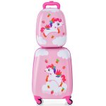 Costway valise enfant � roulettes 16?? + sac � dos 12?? bagage enfants avec motif cheval arc - en - ciel ...