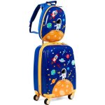 Costway valise enfant  roulettes 18?? + sac  dos 12?? ensemble de bagage bleu pour enfant s avec motif ...