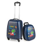 Costway valise enfant  roulettes 16?? + sac  dos 12?? ensemble de bagage enfants avec motif dinosaure ...