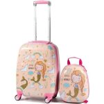 Costway valise enfant  roulettes 16?? + sac  dos 12?? ensemble de bagage pour enfant s avec motif sirne ...
