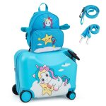 Costway valise enfants  roulettes 18? avec sac  dos 12? roues coque impermable poigne rtractable ...
