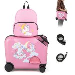 Costway valise enfants  roulettes 18? avec sac  dos 12? roues coque impermable poigne rtractable ...