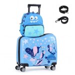 Costway valise enfants � roulettes 18? - sac � dos 12? avec roues imperm�able corde pour tirer et sangle ...