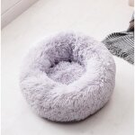 Couchage panier pour chien chat corbeille coussin rond hiver en peluche lit animal 60cm gris clair