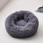 Couchage panier pour chien chat corbeille coussin rond hiver en peluche lit animal 60cm gris fonc�