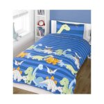 Couette junior - 120x150cm - 1 personne - bleu et vert - motif dinosaure