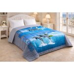 Couette l�g�re �t� 220x240 mortreux - imprim� dauphins / uni gris clair microfibre 200 g / m�