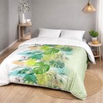 Couette l�g�re imprim�e tropichic / non tiss� blanc - 1 ou 2 personnes 200 x 200 - mortreux