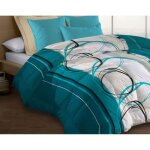 Couette microfibre 220x240 - imprime double - face - 550 grs / m2 - roue libre turquoise