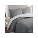 Couette polaire microfibre doubl� sherpa 180x260 cm bicolore gris clair par soleil docre