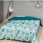 Couette temp�r�e imprim� leaf blue / non tiss� - 2 personnes - mi saison