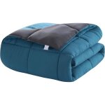 Couette - zgeer - bicolore lac bleu + gris fonc - 220 x 240 cm - hypoallergnique - antidrapant