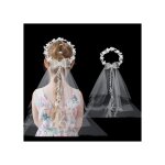 Couronne de communion avec voile - classique - diam�tre 22 cm - voile 95 cm - fleurs et perles