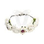 Couronne de fleurs artificielles roses - blanc - accessoire de coiffure pour mariage baptme ou fte ...