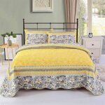 Courtepointe - luxe - 230x250cm - coton 100% - motif fleur - jaune Courtepointe - luxe - 230x250cm - coton 100% - motif fleur - jaune