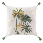 Coussin déco pompons papeete 45x45cm sauge Coussin déco pompons papeete 45x45cm sauge