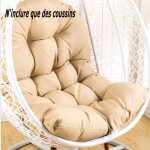 Coussin pour fauteuil suspendu - hono - 120x80 cm - kaki - �paisseur 10 cm - lavable - coton doux - tissu ...