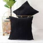 Coussin et housse de coussin ray� noir lot de 2 velours c�tel� doux d�coratif carr� housse de coussin ...