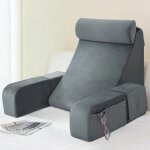 Coussin de lecture avec grandes poches - dossier de lit d�houssable - taille m - gris