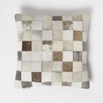 Coussin patchwork en peau v�ritable - homescapes - 45 x 45 cm - multicolore - gris - carreaux