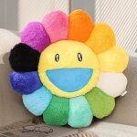 Coussin en peluche tournesol avec visage souriant - coussin fleuri mignon et tapis de sol de 40 cm coussins ...