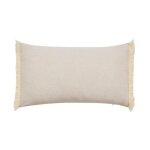 Coussin rectangulaire 30 x 50 cm polycoton beige uni avec franges - garnissage polyester