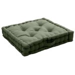 Coussin de sol - 100 % coton - vert kaki - 50 x 50 cm - effet matelass - poigne de transport