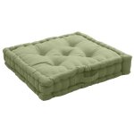 Coussin de sol uni en pur coton vert olive 50x50x10 cm