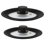 2 couvercles universel pole  frire casseroles 16 - 18 - 20 / 24 - 26 - 28 verre silicon briebe totalid ...