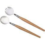 Couverts  salade - inox - 2 pices - cuillre et fourchette - manche en bois - compatible lave - vaisselle ...